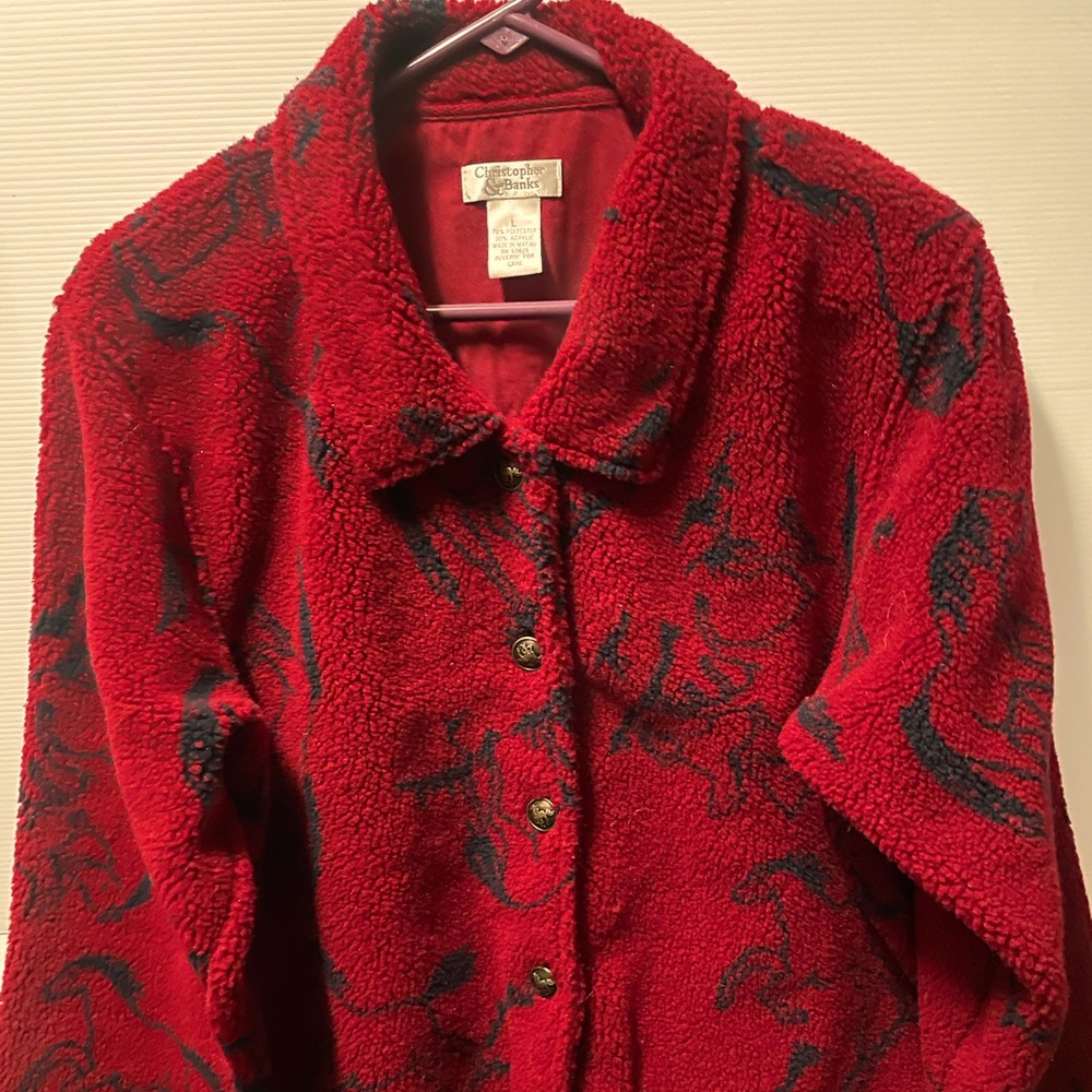 Fleece jacket red w/horse print